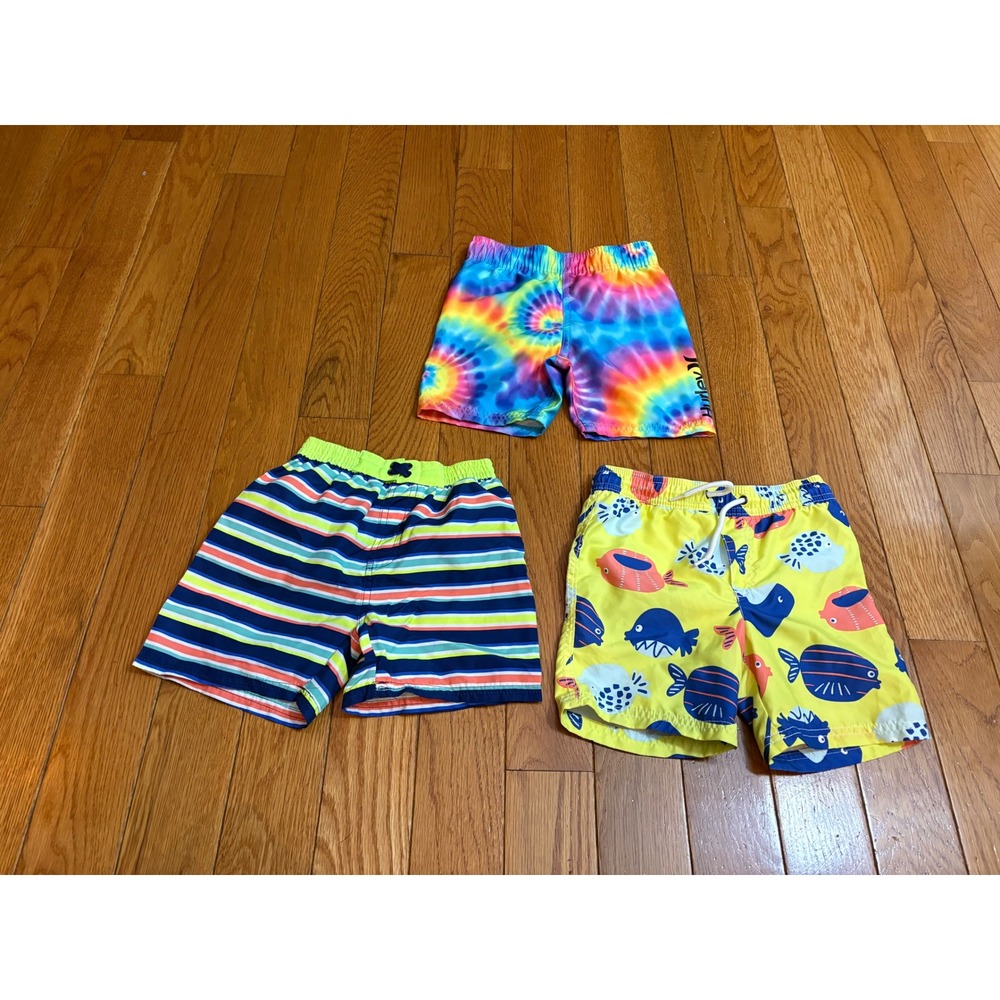 Bundle 3 Hurley Carters Quad Seven Boys Toddler Swim Trunks Bundle Size 4